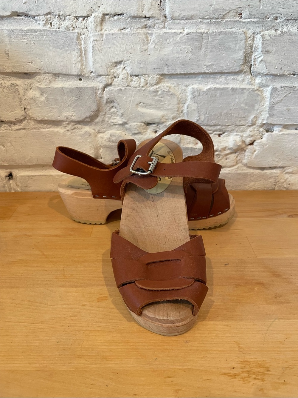 Lotta from Stockholm Brown Leather Clog Sandals with Buckle Strap